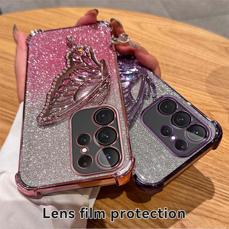 Gradient Glitter Butterfly Stand Case for Samsung S23 S24 Ultra S21 S22 Plus S23FE A52 A15 A55 A14 A34 A54 iPhone 16 15 14 13 12 11 Pro Max 15 14 Plus