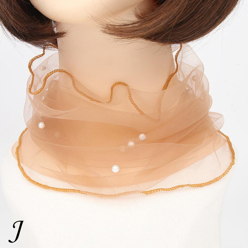 Women Clothing Accessories Transparent Scarf Circle Scarf Pearl Decor Mesh Fashion Elegant