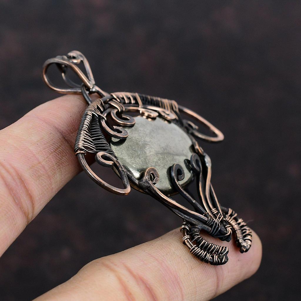 Подвеска с пиритом Apache Подвеска из медной проволоки Подвеска ручной работы Подвеска из проволоки Ювелирные изделия из драгоценных камней Уникальная подвеска Медные украшения Подарок на годовщину