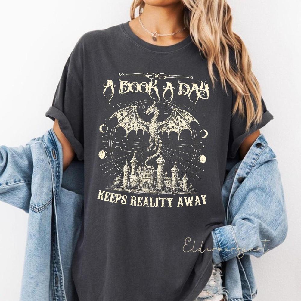 A Book A Day Dragon Comfort Colors Shirt Cute Reading Dragon Tee Book Lover TShirt Fantasy Reader Gift Cozy Bookish Shirt