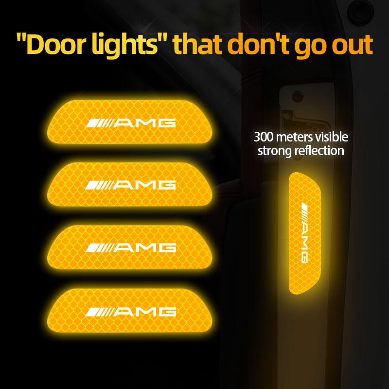 JVC5   4Pcs AMG Badge Car Reflective Strips Warning Stickers Car Styling For Mercedes Benz AMG A B C E G CLA GLA W211 W212 W214 W205