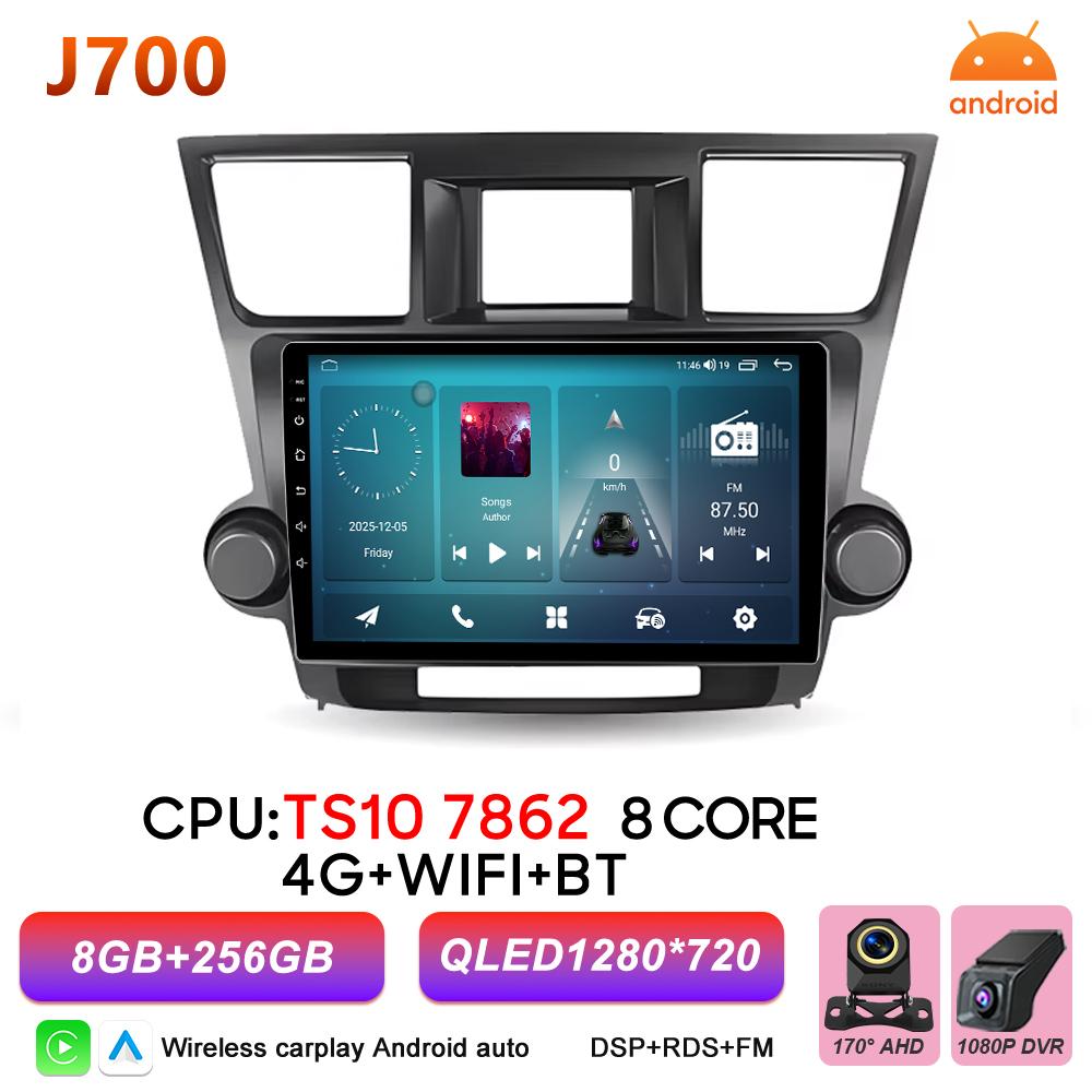 Android 16 Car Radio Auto For Toyota Highlander 2007 2008 2009 2010 2011 2012 2013 Video Multimedia Player GPS Navigation Stereo
