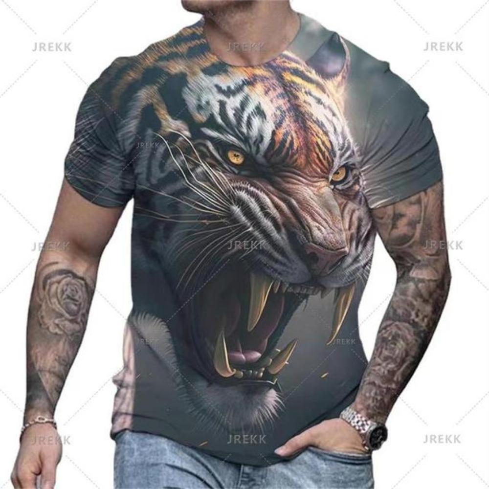 Футболка с изображением тигра и животного, футболки с 3D-принтом, мужская мода, повседневная уличная футболка, свободный топ с короткими рукавами, футболка большого размера, одежда
