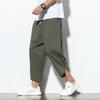 Men's Spring and Autumn Thin Section of Plus Size Linen Loose Harlequin Trousers Beach Lantern Trousers