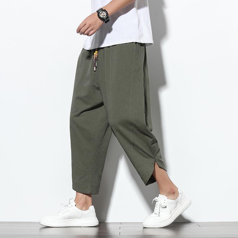 Men's Spring and Autumn Thin Section of Plus Size Linen Loose Harlequin Trousers Beach Lantern Trousers
