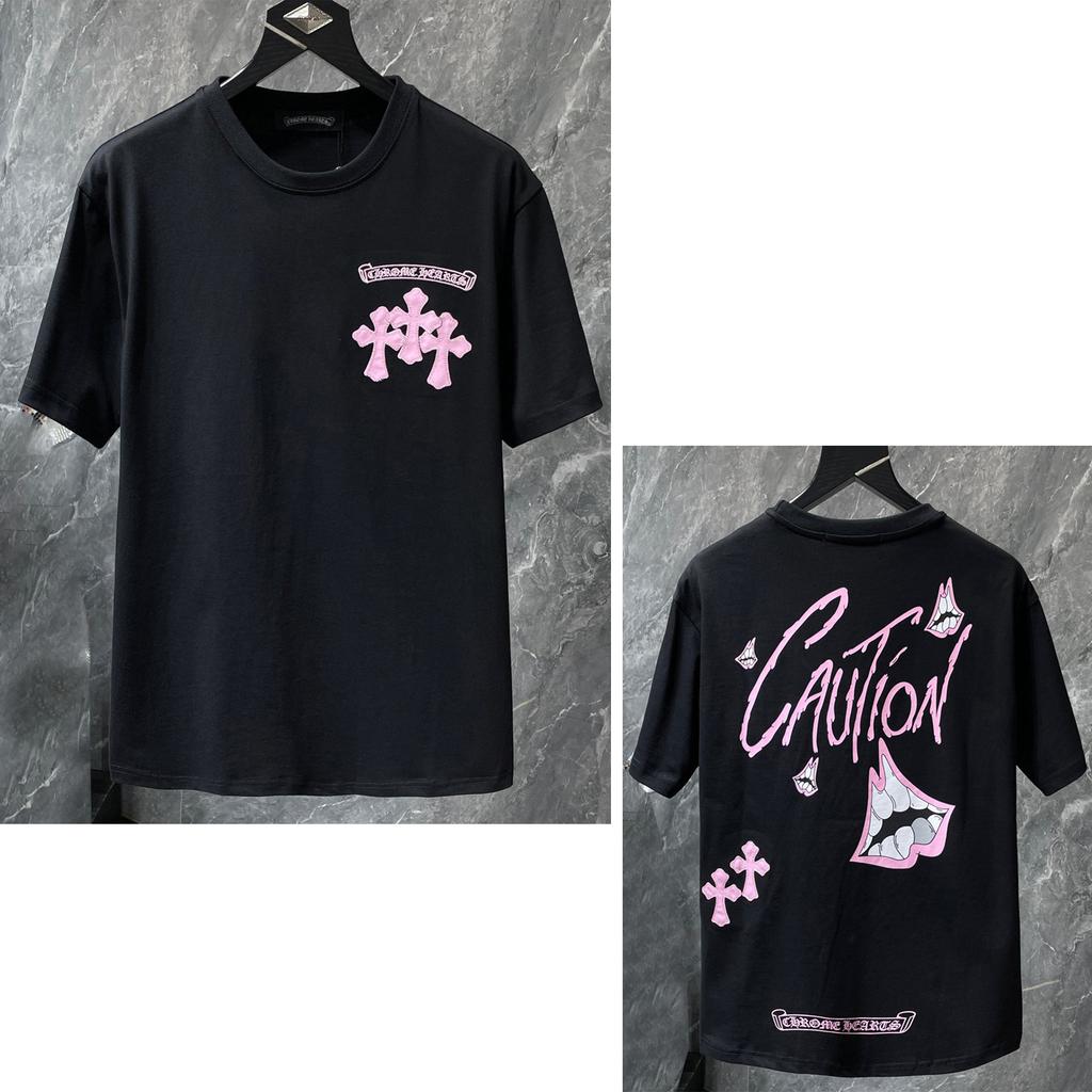 8765 CHROME HEARTS 2026 Лето Новая Высококачественная Хлопковая Круглый Вырез Свободная Большого Размера Мужская и Женская Футболка Футболка для Пары