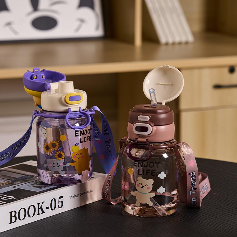 Water bottle children's water cup new food grade strap crossbody kettle kindergarten baby straw cup go out portable high temperature