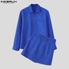 Men Incerun Pieces Two Long Sleeve Buttons Shirts With Wrap Hem Sets