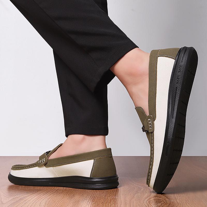 Fashionable Handmade Stitched Loafers Branded Urban Business Man Commuting Leather Shoes Mens Cowhide Suede Casual Leather Shoes