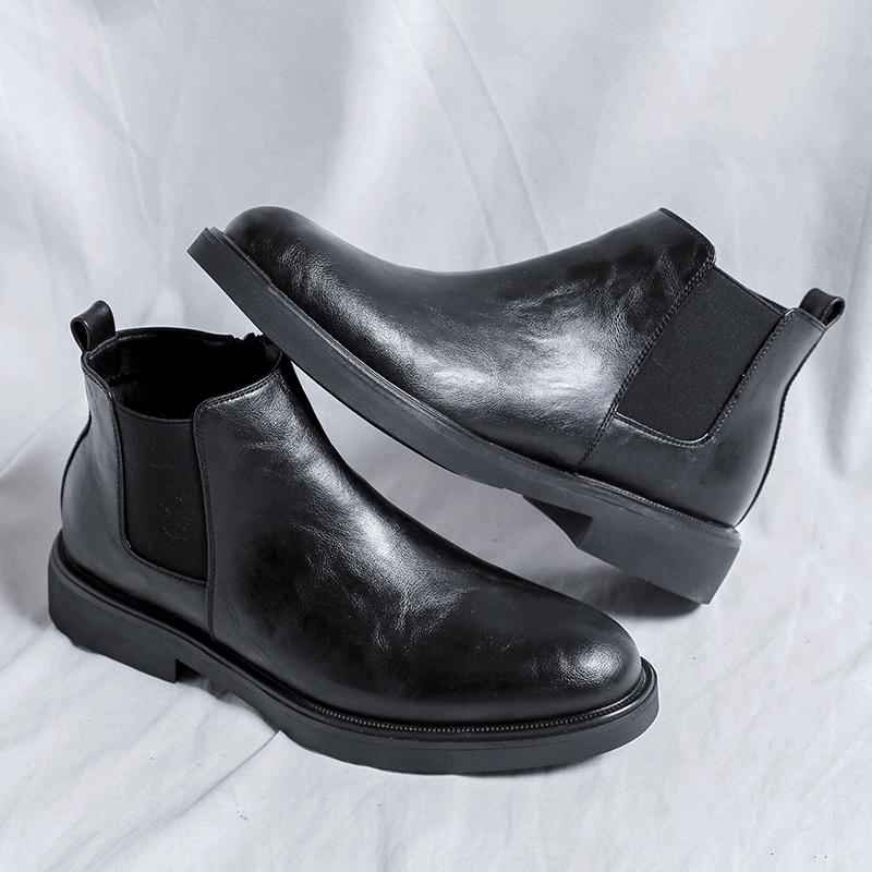 Мода Новое поступление Повседневные кожаные ботинки челси Горячая распродажа Мужские ботинки с высоким голенищем Нескользящие мужские слипоны Ботинки до щиколотки в британском стиле Ботинки
