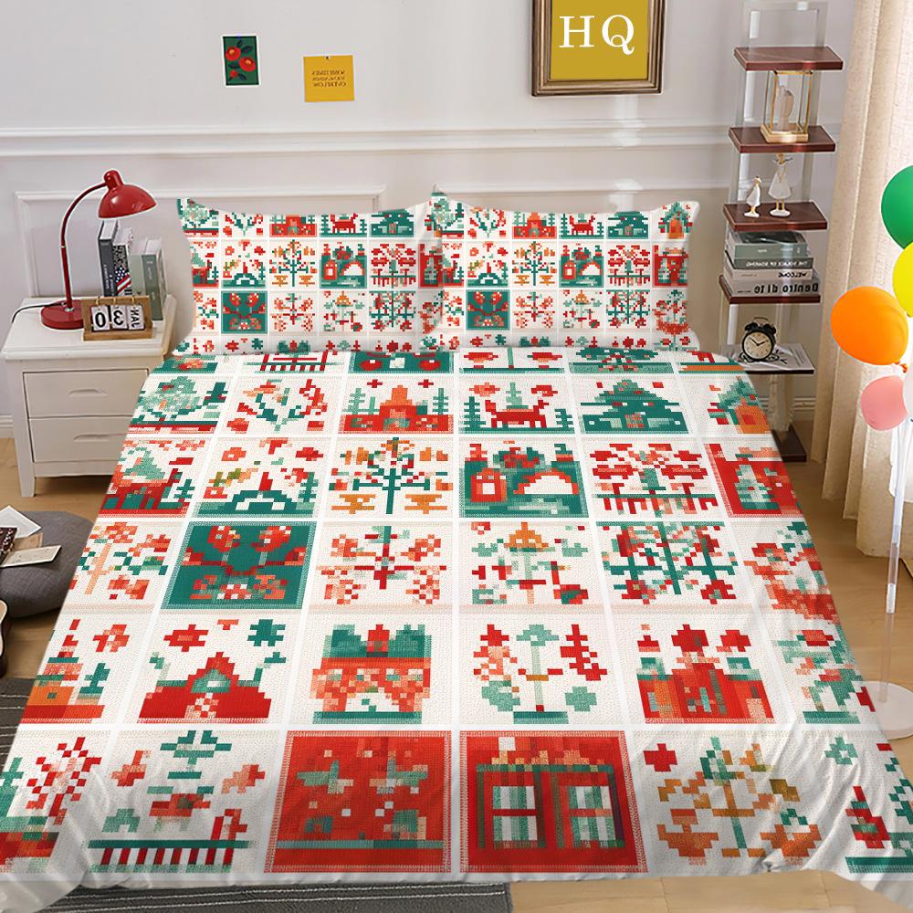 Рождественская печать 3D-печать Полиэстеровая наволочка Пододеяльник Набор из двух или трех предметов