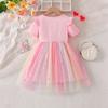 Girls Star Tulle DressCartoon Donut PrintCute Princess Party Dress with Bow, Short Sleeve Summer Dress for Little Girls