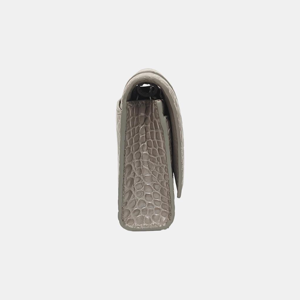 [Pre-Owned] Hourglass Crocodile Pattern Silver Buckle Leather Shoulder Crossbody Bag - Very Good #1O9H7I6