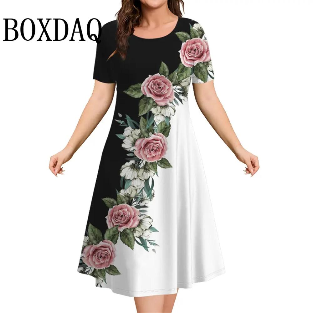 Сарафан свободного покроя, платье большого размера, женское, с цветочным принтом 3D, повседневное, летнее, в стиле ретро, с короткими рукавами, женское, элегантное, мини-платье