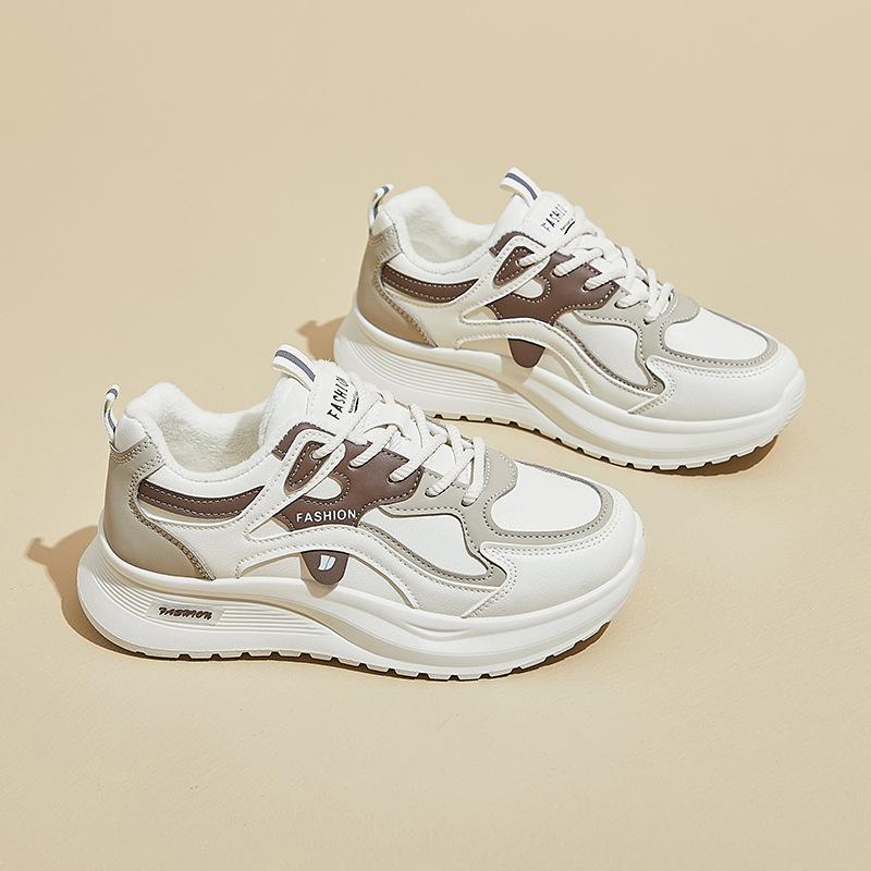 Женские зимние повседневные кроссовки на толстой платформе, нескользящие, удобные, для ходьбы, с подкладкой из искусственного меха, со шнуровкой, теплые кроссовки для бега, теннисная обувь для женщин