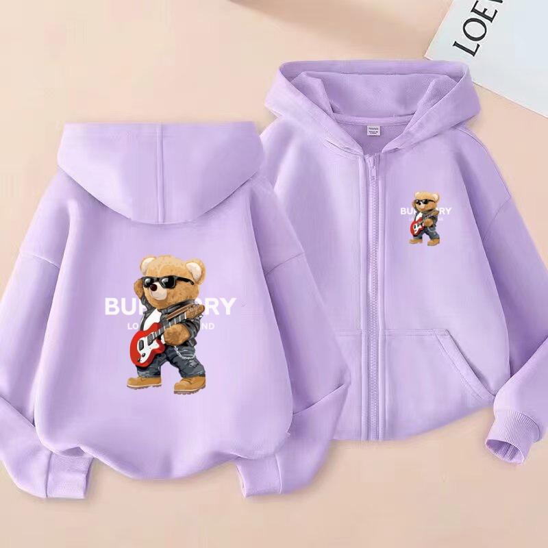 Kids Cardigan Hoodie Zipper Style Sweatshirt Girls Boy Loose 3-12Yrs Leisure Fashion Coat Colorful Mechanical Bear Print Clothes