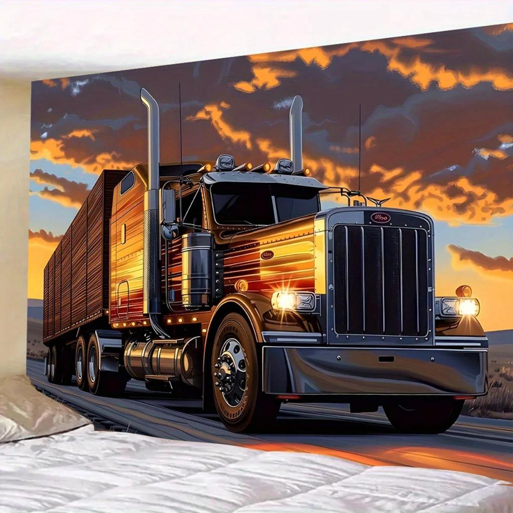 1pc Powerful Truck Sunset Large Size Background Banner, Polyester MaterialXY