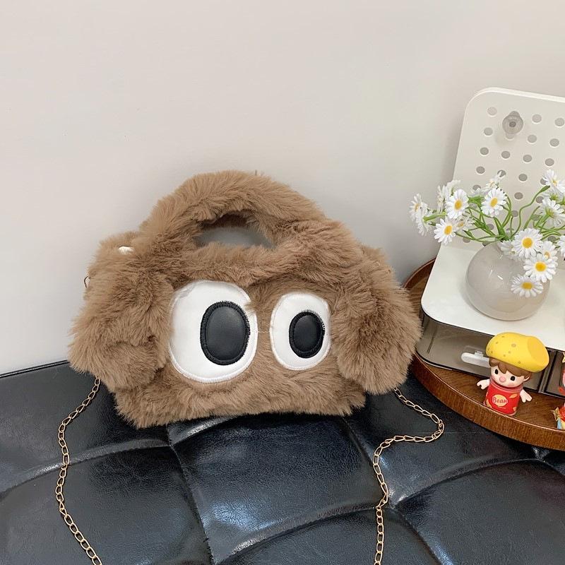 2025 Furry Handbag for Students - Cute Girl's Plush Crossbody with Big Eyes
