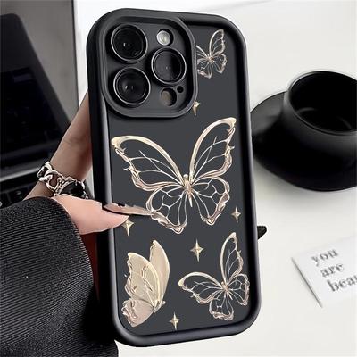 Мягкий ТПУ чехол с золотым узором бабочки для iPhone 16 15 14 Pro Max 11 12 13 Pro 16E XR 15 16 Plus Противоударный силиконовый чехол для телефона