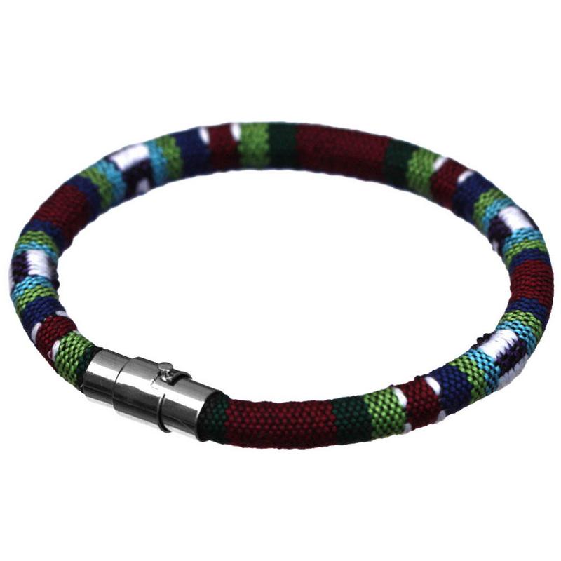 Браслет из нержавеющей стали с магнитной пряжкой, унисекс, в стиле бохо, плетеный хлопковый браслет-манжета ручной работы для мужчин и женщин, браслет на щиколотке для серфера, браслет, браслет