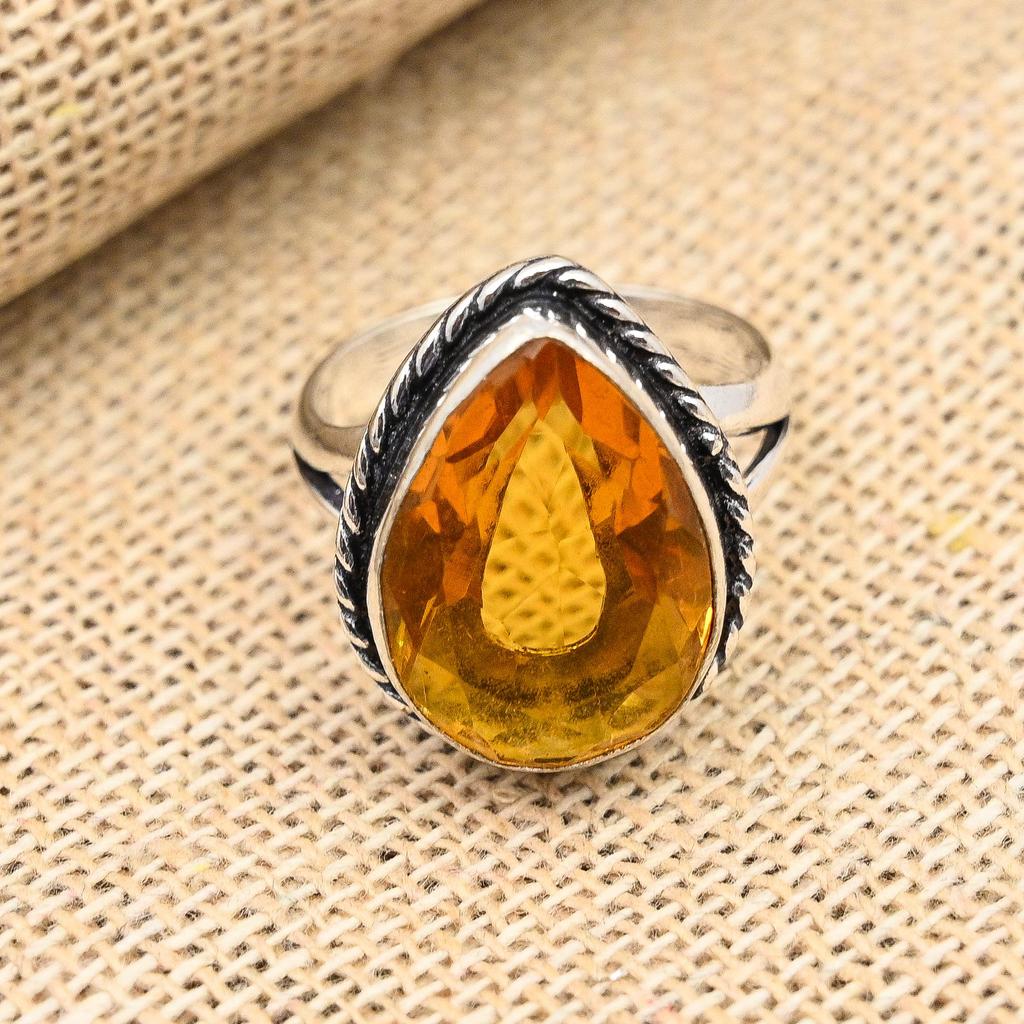 Свадебное ювелирное кольцо ручной работы из стерлингового серебра 925 пробы с цитрином