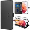 Wallet Case - BOOLING - for Samsung Galaxy S22 - Black - Semi-rigid - Leather Effect - with 2 Tempered Glass