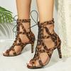 Fashion Plus Size 2025 Hot Sale Mesh Women's Peep Toe Boots Round Toe Lace Up Back Zip Ankle Sandal Boots Leopard Versatile Modern Boots