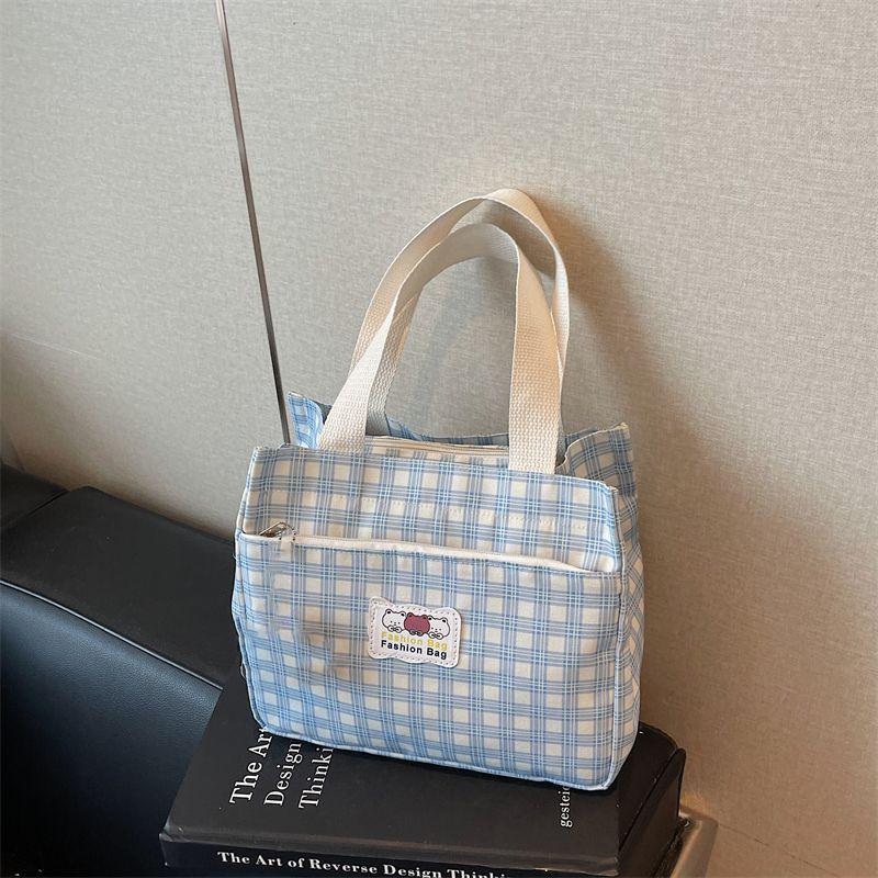 Plaid Canvas Tote for Students – Large, Lightweight Lunch and Bento Bag