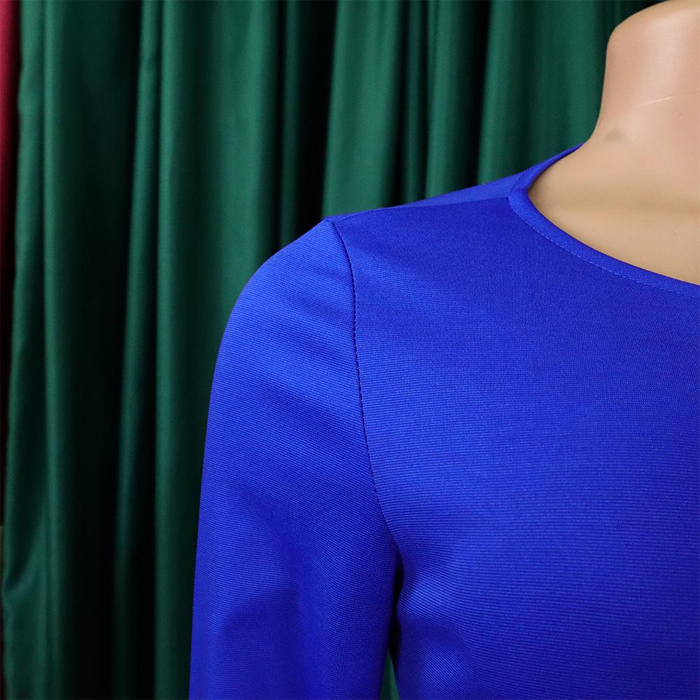 YYFS Women's Fashion Spring Fall Solid Color Print Long Sleeve O-Neck High Waist Casual Dresses