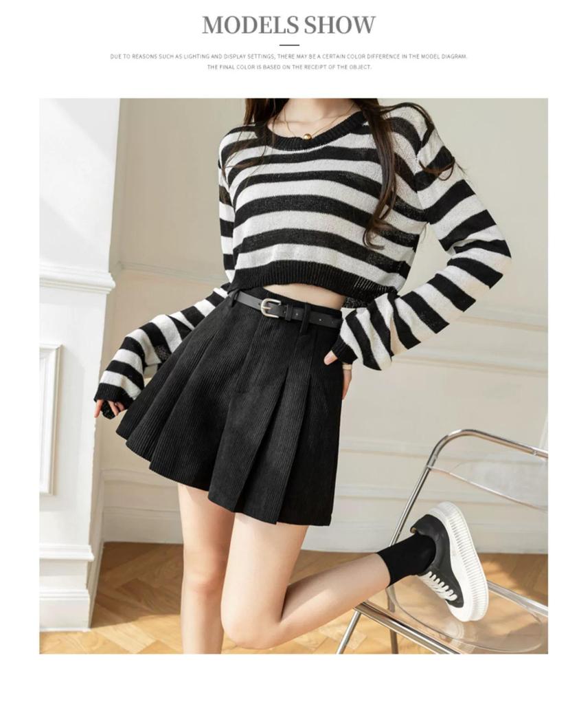 Женские вельветовые кюлоты А-силуэта с плиссировкой и высокой талией, зимние шорты 2024