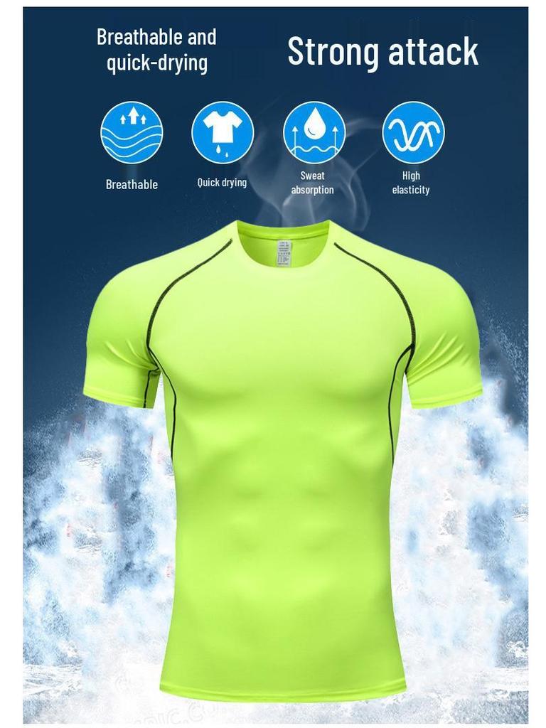 Мужская быстросохнущая компрессионная футболка: Дышащий, Высокая эластичность для бега, баскетбола и фитнеса.