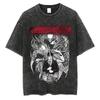 Anime Retro Striped Retro T-Shirt 230 Pattern Washed Round Neck Man G Men'S Chain Saw Pure Cotton