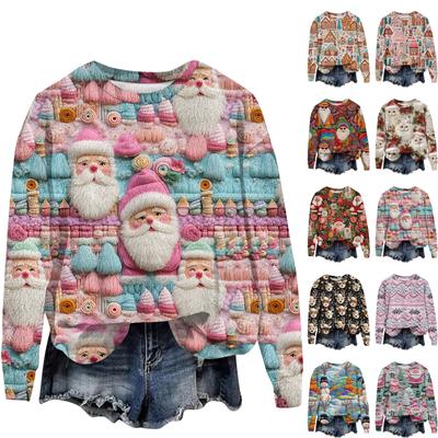 Женская мода с длинным рукавом плюшевый принтованный свитшот пуловер топ