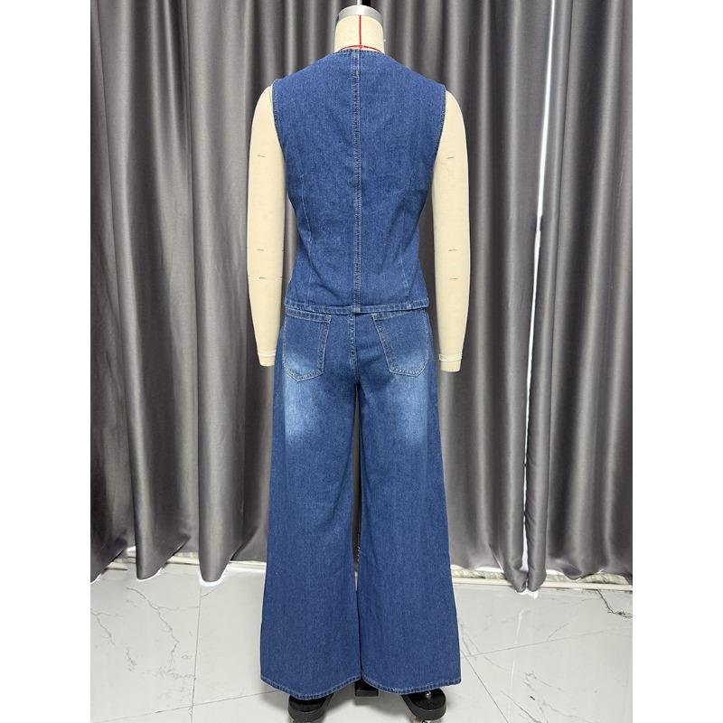 Весенне-летний женский жилет без рукавов, модный широкий джинсовый костюм