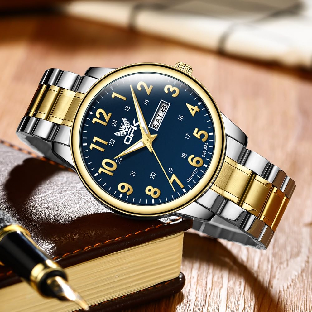 Часы OPK Популярные Стильные Водонепроницаемые Светящиеся Легко читаемые Кварцевые Часы с Календарем Бизнес Студенческие Фирменные Часы для Мужчин Золотые Синие Мужские Мужские и