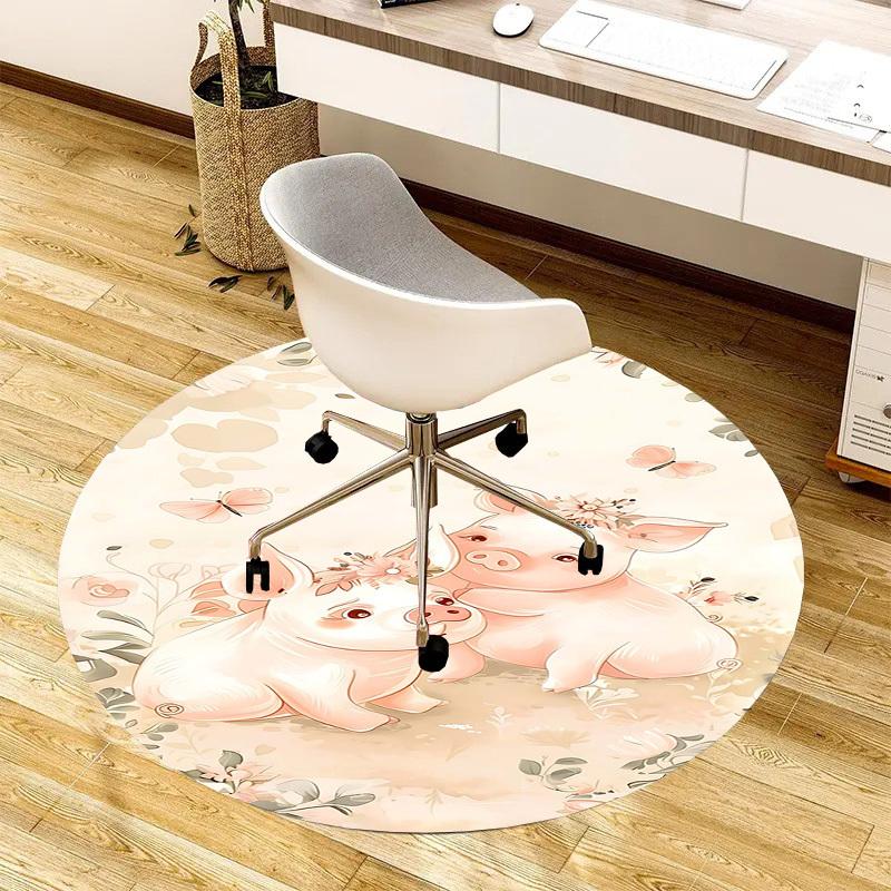1PC Piglets Flowers Non-Slip Floor Round carpet, Office, family, bedroom, Large Area Rug Indoor Rugs, Durable Polyester-Z0401