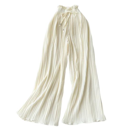 Женские брюки, эластичные брюки с высокой талией, регулируемый шнурок, плиссированные стильные широкие брюки, однотонные повседневные брюки
