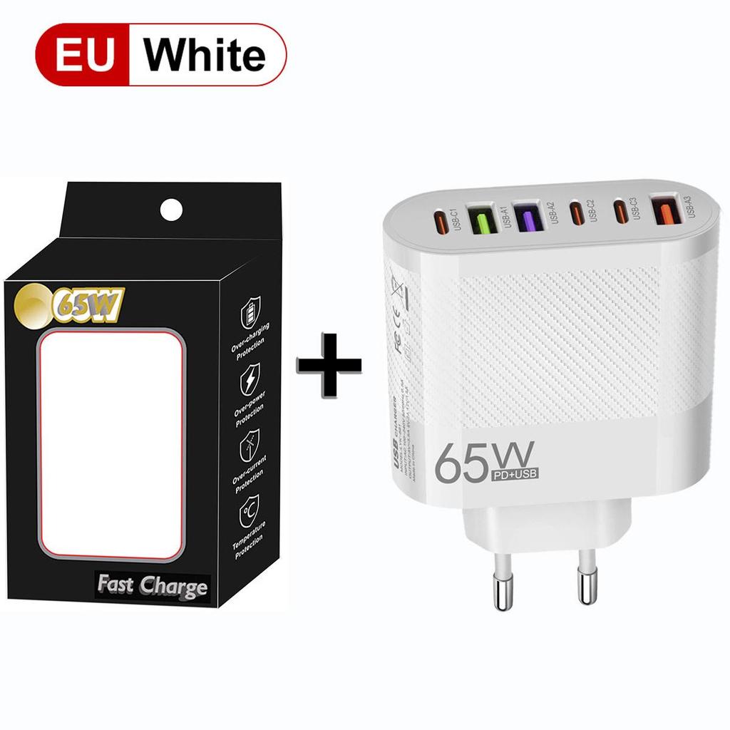 Многопортовое зарядное устройство 3,5 А с 3 портами Type-C и 3 портами USB, совместимое с вилками EU, US, UK