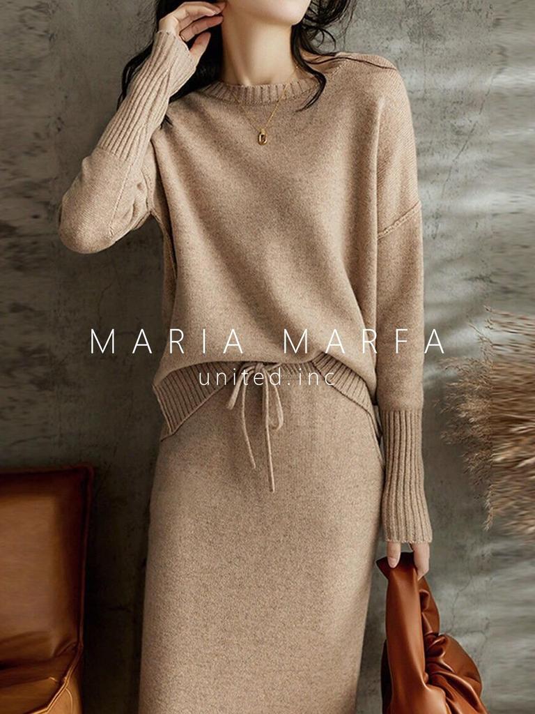 MARIA MARFA Knit Dress XL Women's Set, Fall/Winter, Slimming, Beige, (5A-M10-BEXL)