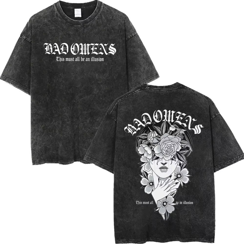 Винтажные стираные футболки рок-группы Bad Omens, готическая мода, футболки с коротким рукавом для мужчин и женщин, повседневные свободные хлопковые футболки, стритвир