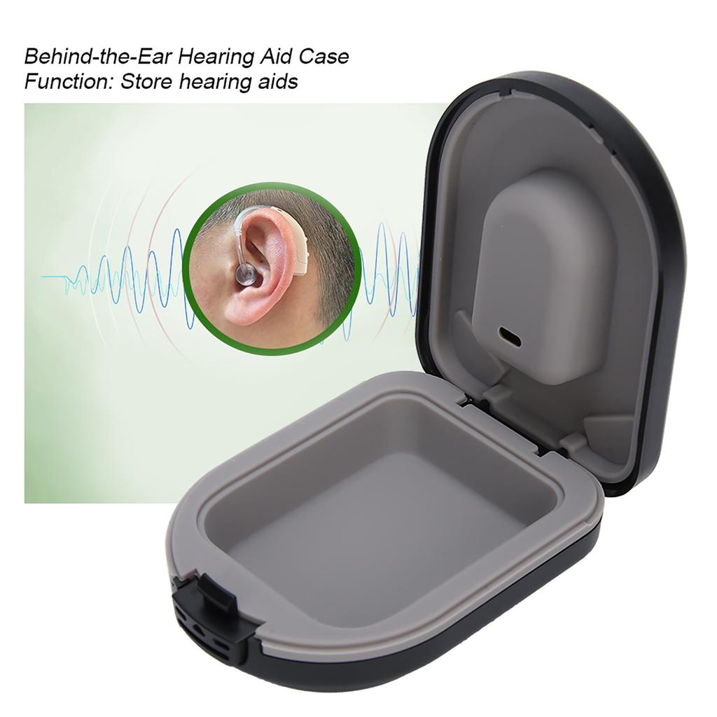 Hearing Aid Storage Box Behind‑the‑Ear Hearing Aid Case Waterproof Portable Drop Resistance Hearing Aid Storage Box Black