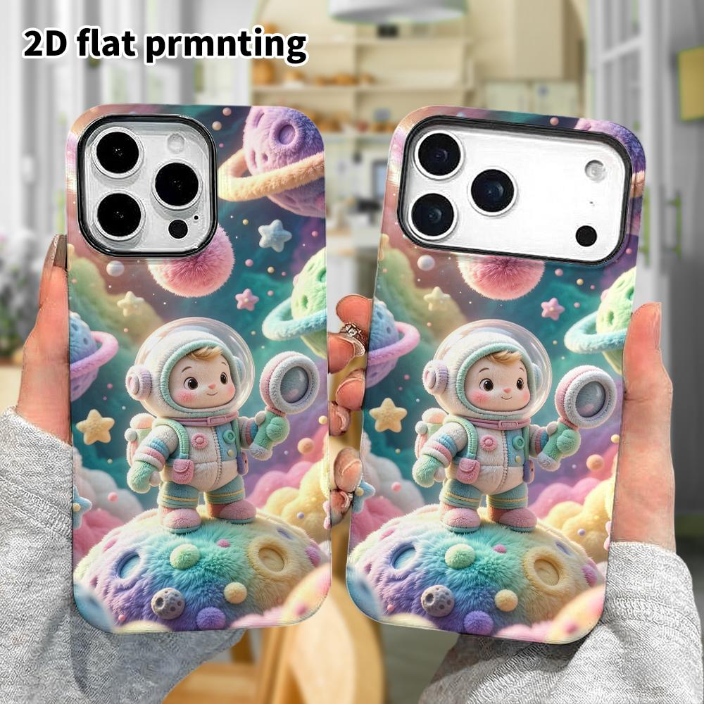 Phone case: 2D flat, suitable for iPhone 18, 17, 16, 15, 14, 13, 12 Pro protective case, space little astronaut, perfect Christmas and Halloween holid