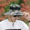 Летняя камуфляжная солнцезащитная панама для мужчин с широкими полями, ветрозащитная регулируемая шляпа от солнца, уличная походная шляпа для рыбалки
