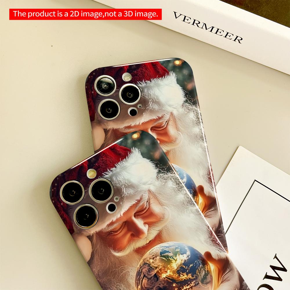 2DFlat Santa Holding Glowing Earth Globe All inclusive film hard phone case, compatible with iPhone 18 Pro Max 17 16 15 14 13 12 11