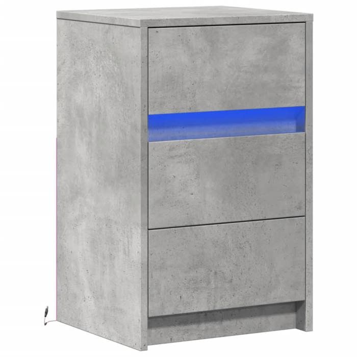 VidaXL Armoire de chevet et lumières LED gris béton bois d'ingénierie, table d'appoint, armoire de lit, table d'appoint pour 852015