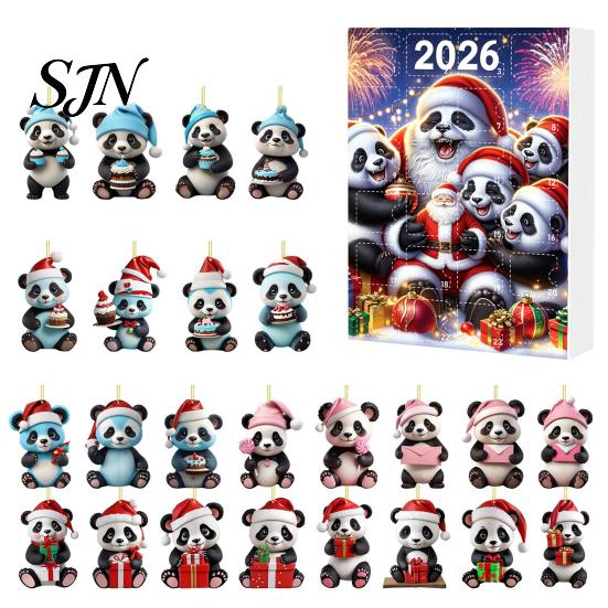 Christmas Tree Ornament Set Panda Advent Calendar, 24 Days Countdown Contains Acrylic Home Decor Ornaments, Cute Hanging Decorations for