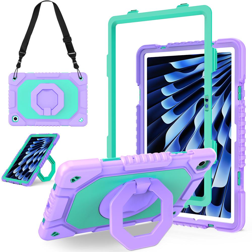For Samsung Galaxy Tab A11+ / A9+ Case Hand Grip Kickstand Shockproof Silicone + PC Tablet Cover with Detachable Strap / Pen Slot