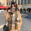 Women Winter Scarf Color Matching Tassel Wide Long Plaid Print Thick Sock Warm Windproof Decorative Washable Lady Neck Wrap Shawl