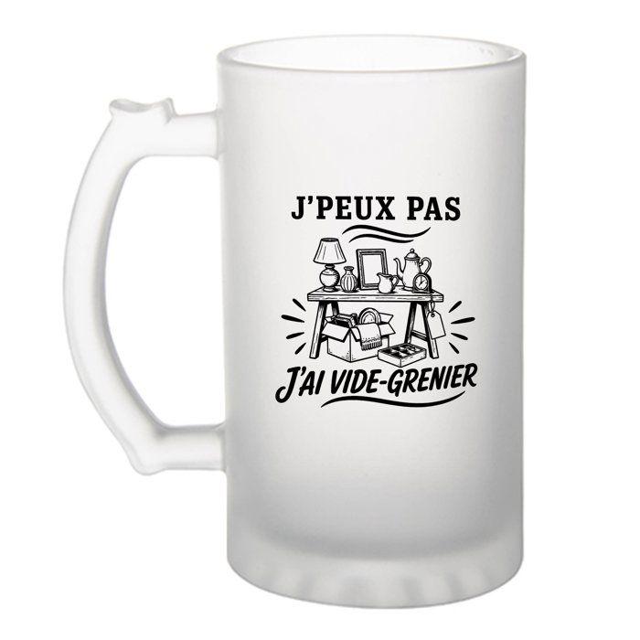 Verre à bière - PLANETEE - J'peux pas minimaliste - Verre trempé givré - 470 ml - Imprimée en Bretagne