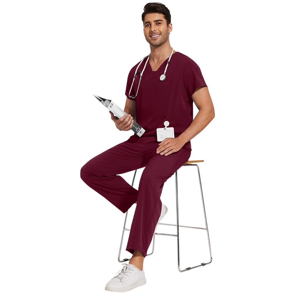 Мужские однотонные быстросохнущие тонкие повседневные и удобные брюки с короткими рукавами, рабочая униформа, матовый костюм